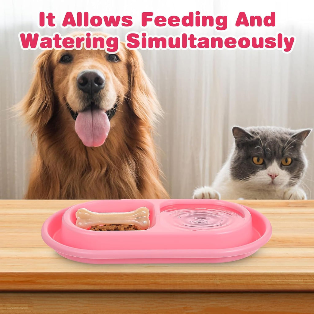 1 Pcs Cat Food Bowl 25 oz Cat Dog Pet Food Bowl Plastic Double No Spill Feeding Water Bowls Ants go Away Feeding Bowls for Small Medium Pets (Pink)