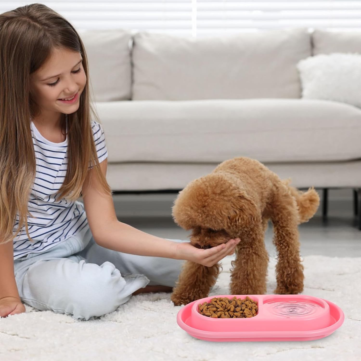 1 Pcs Cat Food Bowl 25 oz Cat Dog Pet Food Bowl Plastic Double No Spill Feeding Water Bowls Ants go Away Feeding Bowls for Small Medium Pets (Pink)