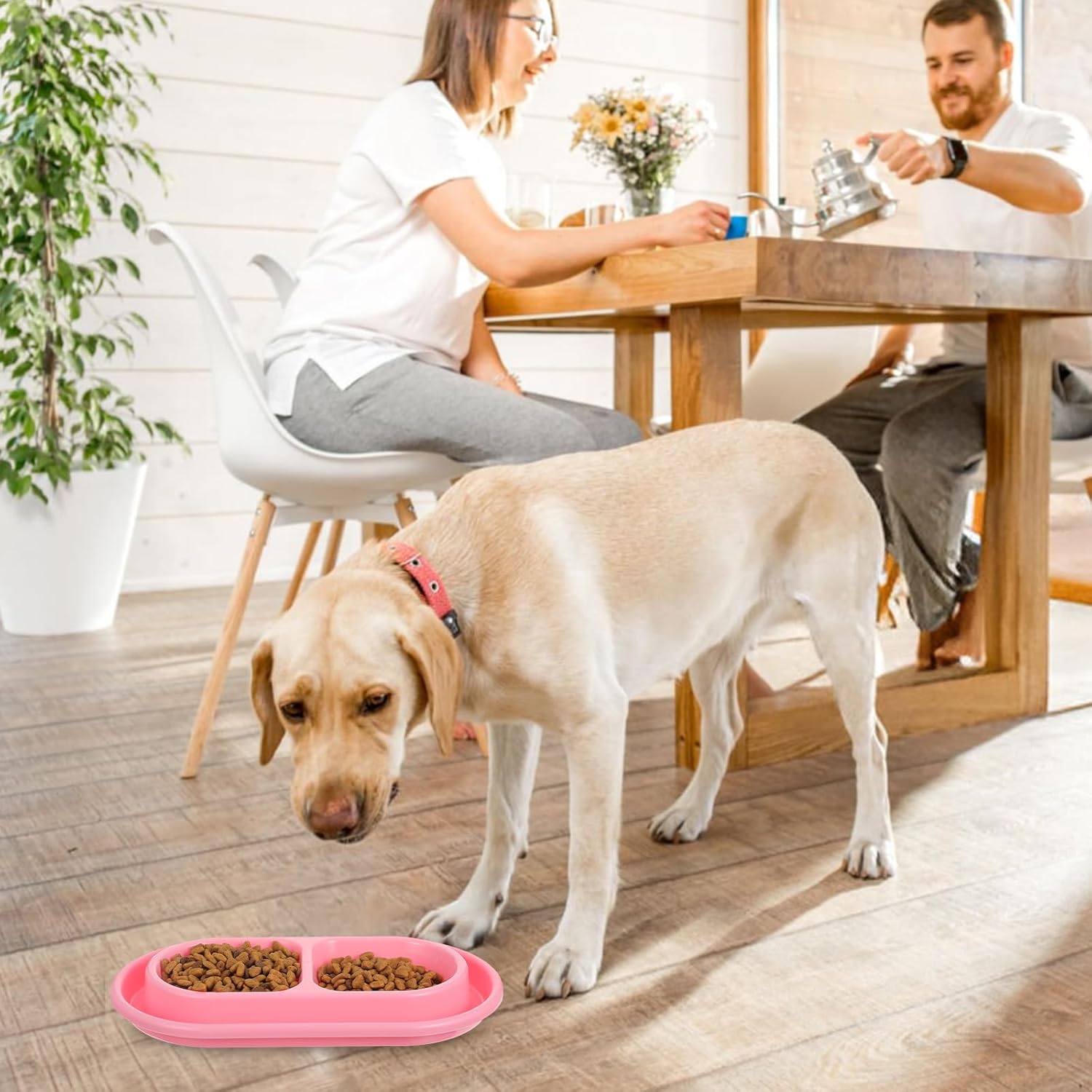 1 Pcs Cat Food Bowl 25 oz Cat Dog Pet Food Bowl Plastic Double No Spill Feeding Water Bowls Ants go Away Feeding Bowls for Small Medium Pets (Pink)