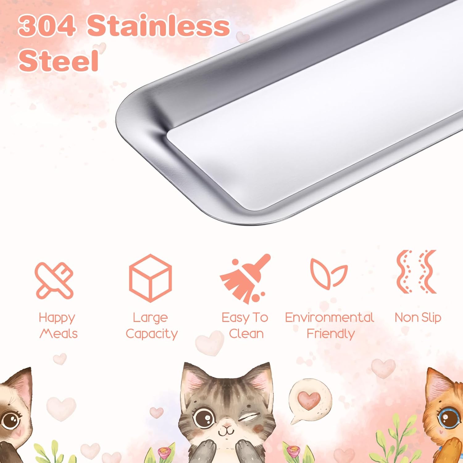 2 Pack Cat Food Bowls, Stainless Steel Extra Wide Anti Whisker Fatigue Dishes, Shallow Pet Bowls for Multi-Cat Families and Flat Face Breeds