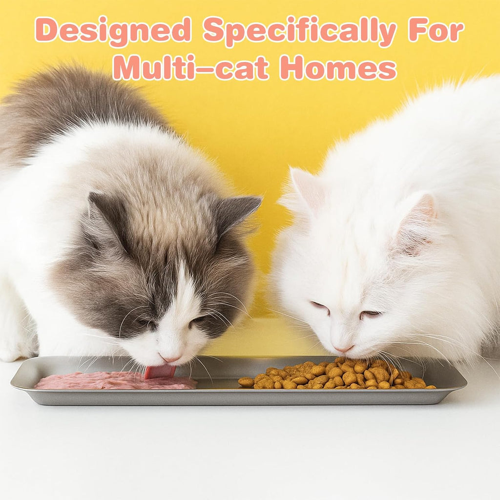 2 Pack Cat Food Bowls, Stainless Steel Extra Wide Anti Whisker Fatigue Dishes, Shallow Pet Bowls for Multi-Cat Families and Flat Face Breeds