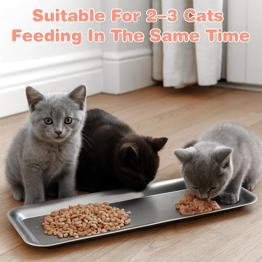 2 Pack Cat Food Bowls, Stainless Steel Extra Wide Anti Whisker Fatigue Dishes, Shallow Pet Bowls for Multi-Cat Families and Flat Face Breeds