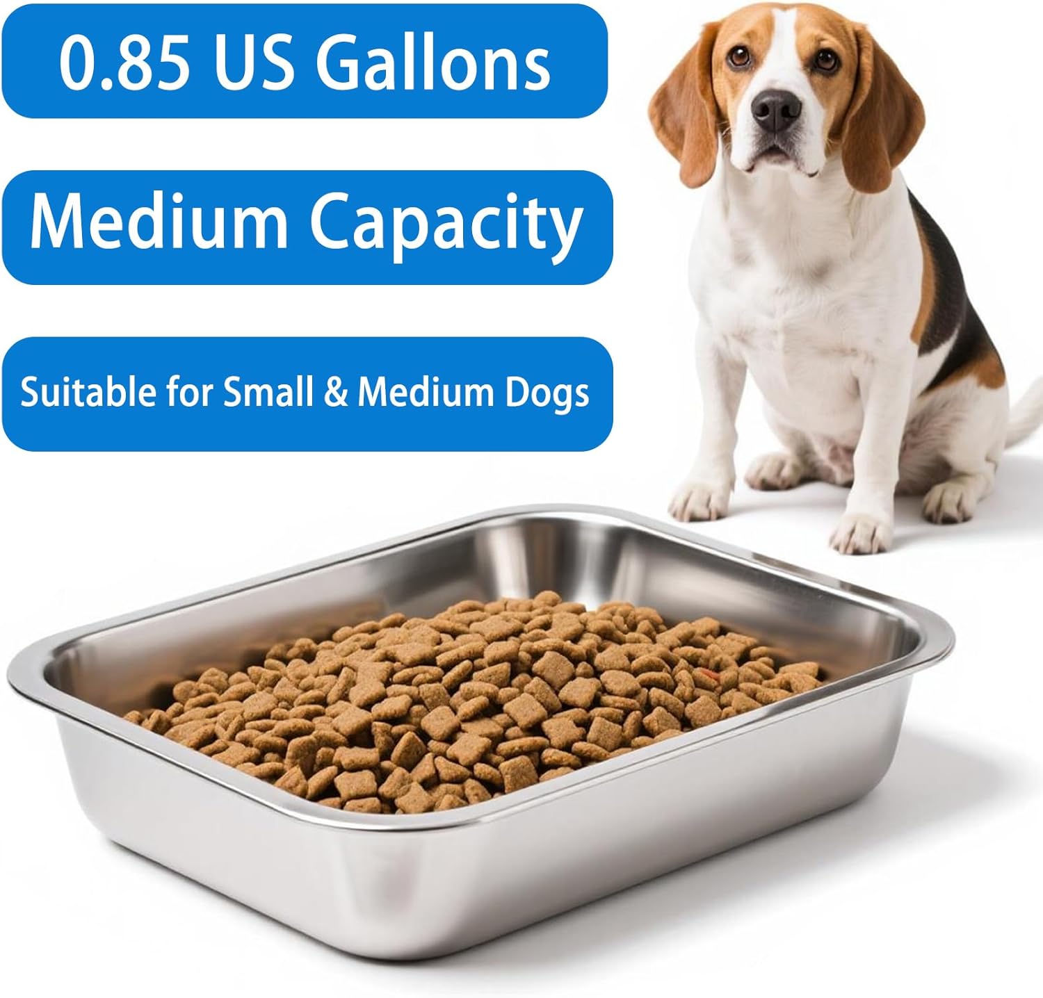 2 Pack Stainless Steel Dog Bowls for Medium and Small Size Dogs, 0.85 Gallons Metal Dog Water Food Bowl Dish, Medium Capacity Pet Feeding Water Bowls, Pet Food Pans Plates for Dogs, Big Cats, Rabbits