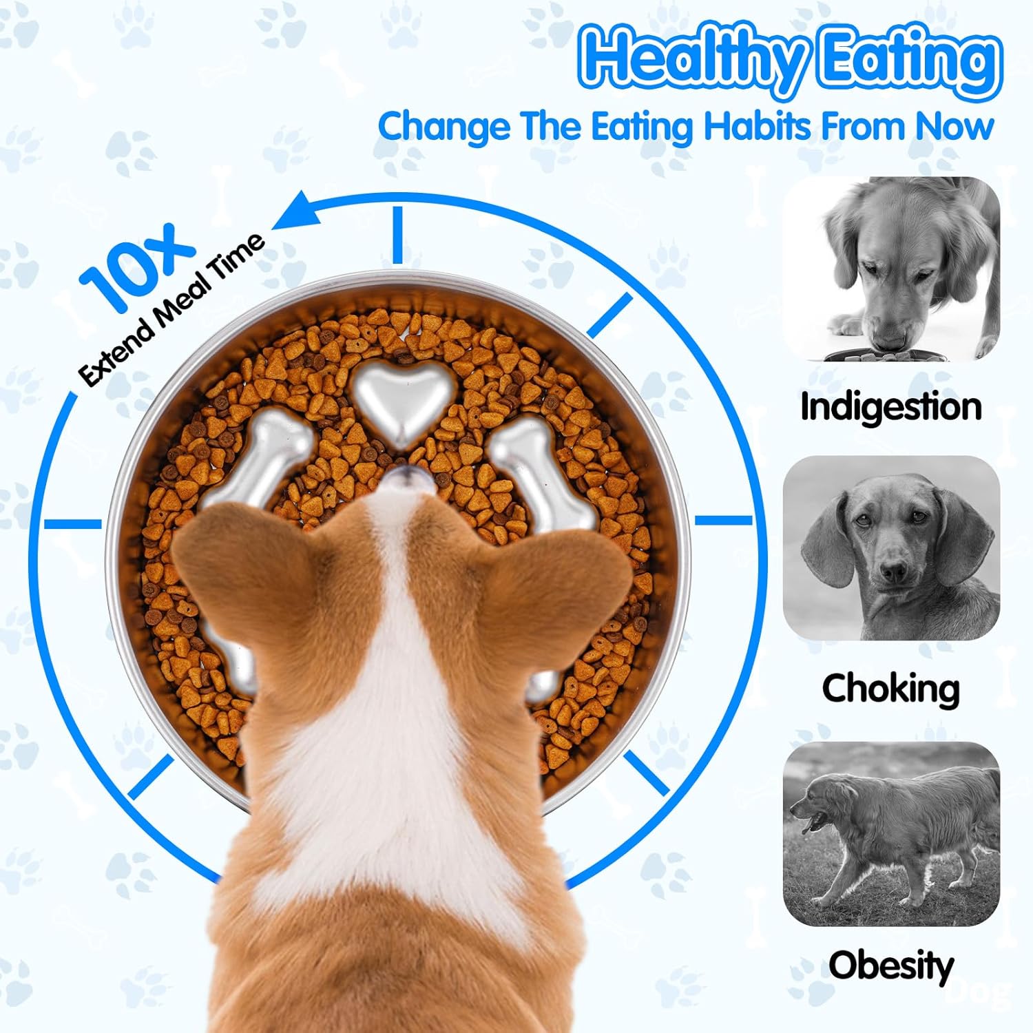 1 Pc Slow Feeder Dog Bowls, 304 Stainless Steel Slow Feeder Bowl 4 Cups Metal Pet Food Bowl with Non-Slip Base for Medium & Large Breed, Dishwasher Safe