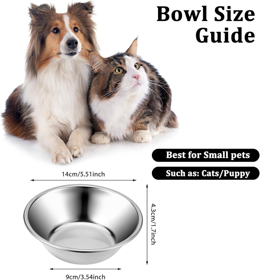 2 Pack 5.5" Metal Cat and Dog Small Bowls Stainless Steel Pet Bowls Set, Replacement Dog Food Bowl for Food and Water for Small Dogs, Kitten, Puppy