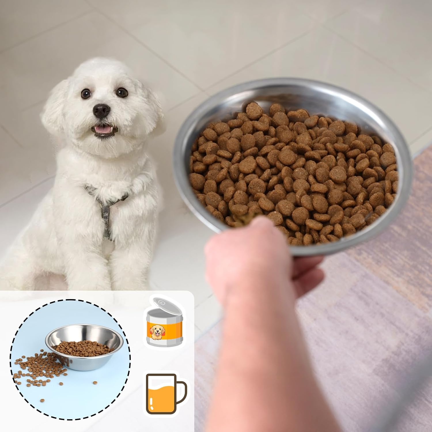 2 Pack 5.5" Metal Cat and Dog Small Bowls Stainless Steel Pet Bowls Set, Replacement Dog Food Bowl for Food and Water for Small Dogs, Kitten, Puppy