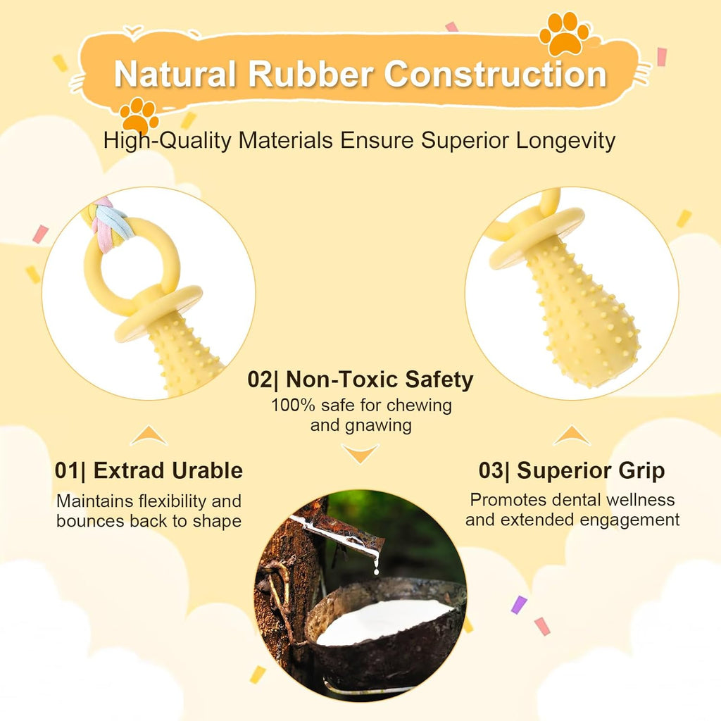 3Pcs Dog & Cat Pacifier with Rope, Small Pet Molar Clean Teeth Rubber Toy, Rubber Puppy Pacifier Chewing, Dog Chew Toys for Chewers, Playing Training Toys for Small Dogs & Adult Cat, 3 Cute Colors