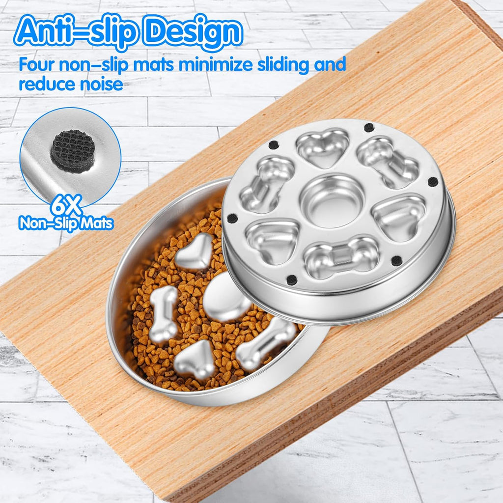 1 Pc Slow Feeder Dog Bowls, 304 Stainless Steel Slow Feeder Bowl 4 Cups Metal Pet Food Bowl with Non-Slip Base for Medium & Large Breed, Dishwasher Safe