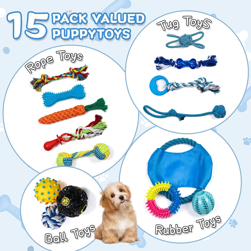 15pcs Puppy Chew Toys for Teething, Small Dogs - Soft Silicone & Rubber Teething Toys to Soothe Gums, Indestructible Chew Toys for Aggressive Chewers, Interactive Dental Toys (Assorted Colors)