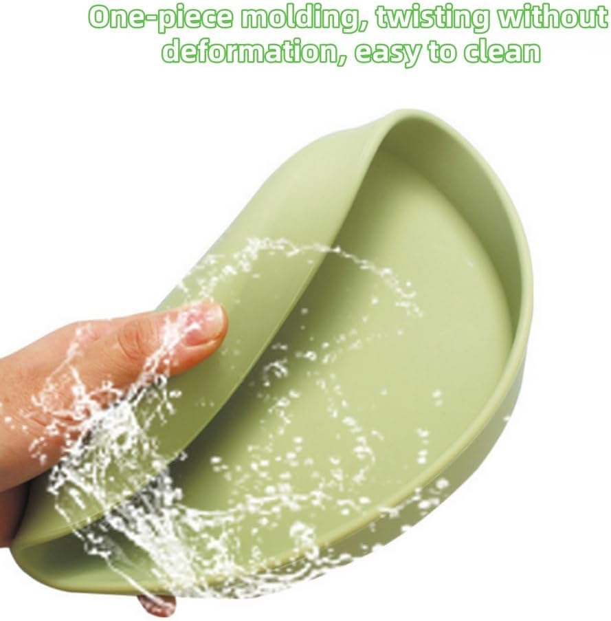 2 Pack 7 Inch Shallow Pet Bowls - Silicone Cat & Dog Food Dishes for Whisker Fatigue Relief - Non-Slip Flat Feeding Bowls for Dry/Wet Food & Water (Green & Gray)