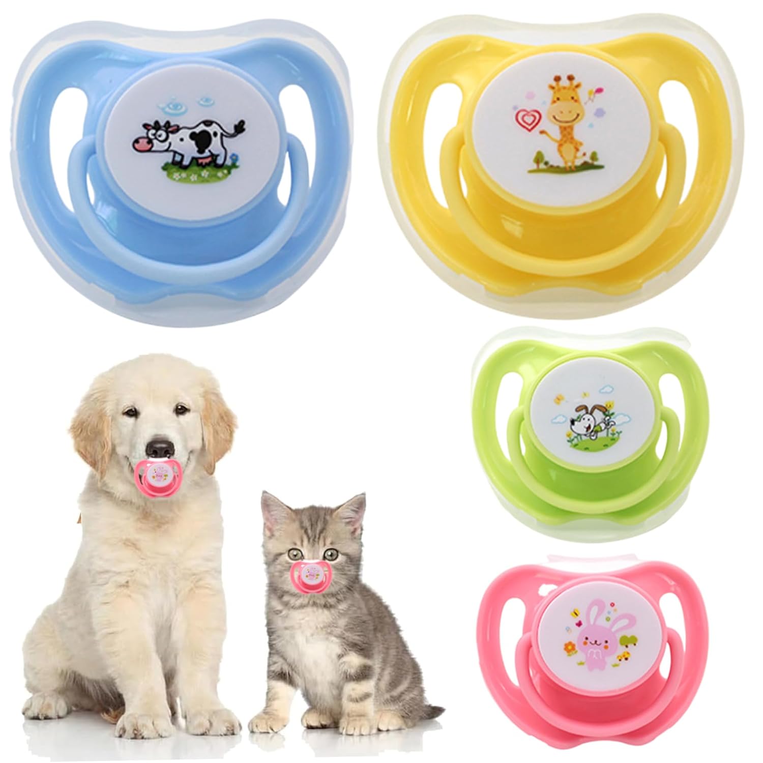 4Pcs Kitten Pacifier, Cute Safe Silicone Puppy Pacifier with Dust Cover, Soothing Companions Dog Chew Toys, Essential.