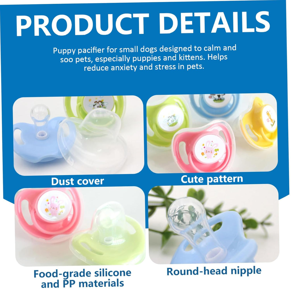 4Pcs Kitten Pacifier, Cute Safe Silicone Puppy Pacifier with Dust Cover, Soothing Companions Dog Chew Toys, Essential.