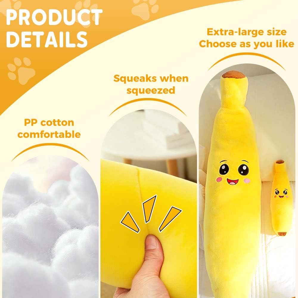 Dog Calming Banana Toy, Interactive Squeaky Dog Chew Toys Funny Plush Puppy Toys to Keep Them Busy, Stuffed Puppy Teething Toys, Banana Dog Toy for Small Medium Large Dogs(S)