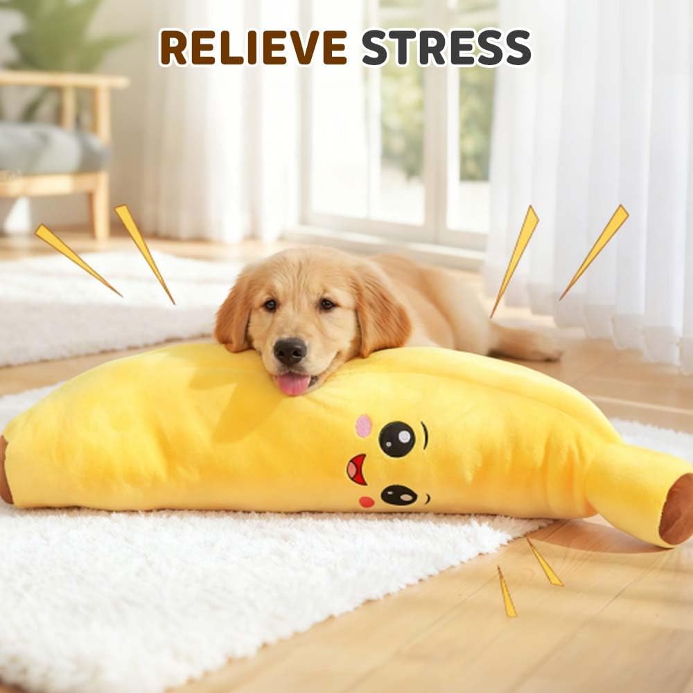 Dog Calming Banana Toy, Interactive Squeaky Dog Chew Toys Funny Plush Puppy Toys to Keep Them Busy, Stuffed Puppy Teething Toys, Banana Dog Toy for Small Medium Large Dogs(S)