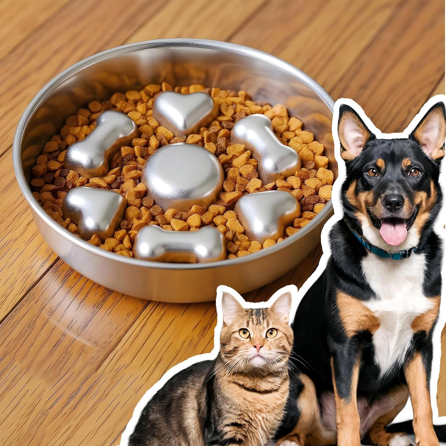 1 Pc Slow Feeder Dog Bowls, 304 Stainless Steel Slow Feeder Bowl 4 Cups Metal Pet Food Bowl with Non-Slip Base for Medium & Large Breed, Dishwasher Safe