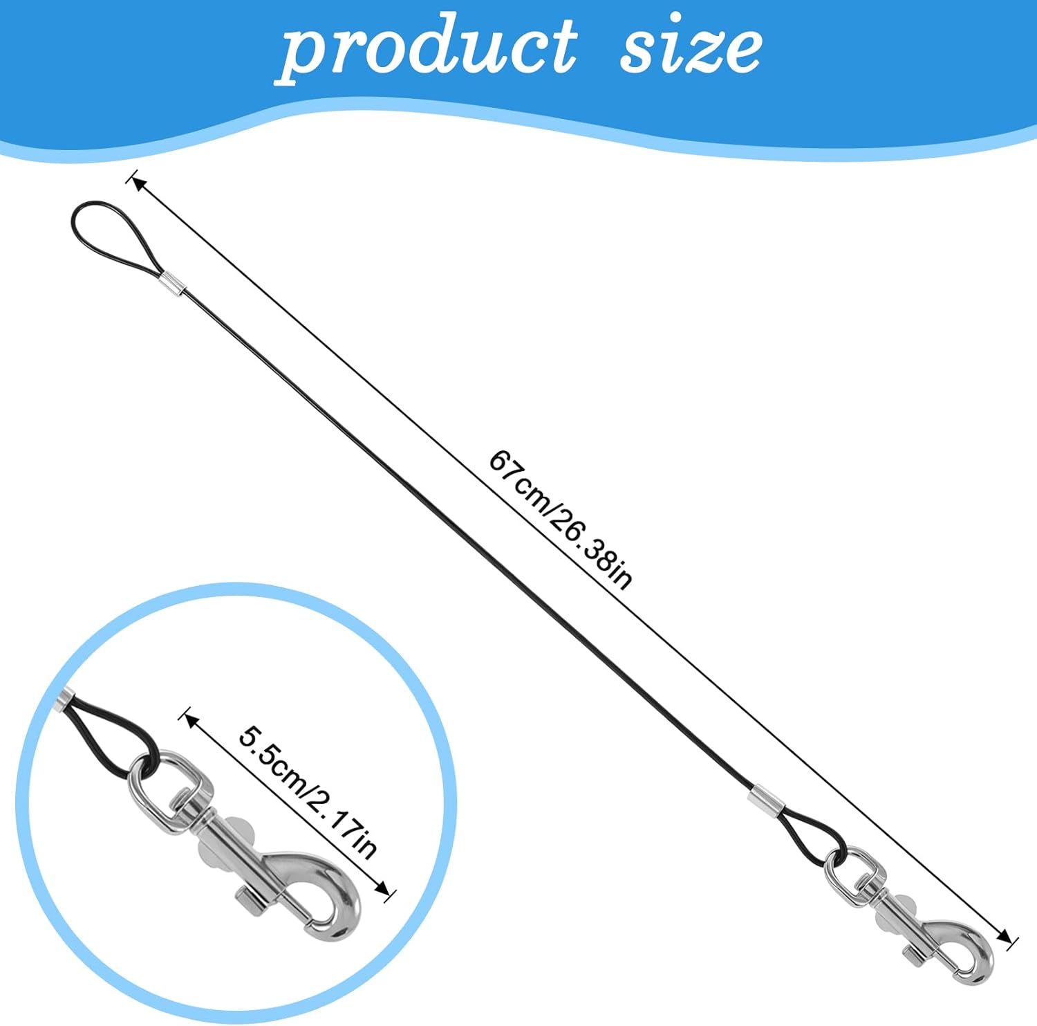 Chew Proof Dog Leash, 2pcs Dog Leash Extender, Metal Cable Leads, Multiple Dogs Leashes for Dogs, Support Add to Any Leashes & Collar & Harness(Black)