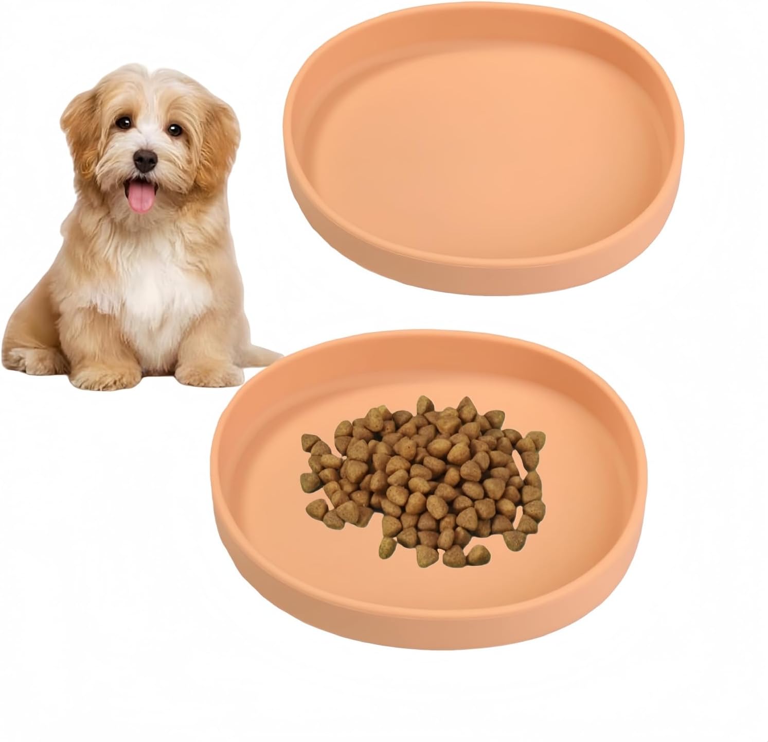 2 Pack 7 Inch Shallow Pet Bowls - Silicone Cat & Dog Food Dishes for Whisker Fatigue Relief - Non-Slip Flat Feeding Bowls for Dry/Wet Food & Water (Green & Gray)