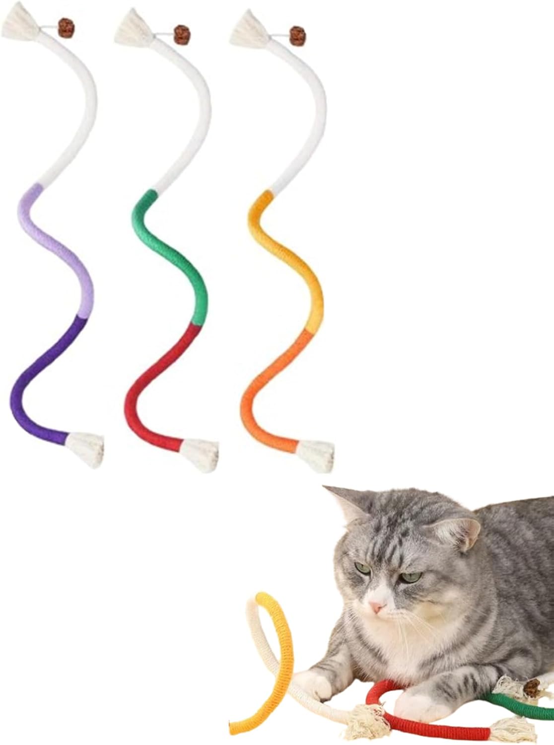 Cat Chew Rope,Catnip-Infused Organic Cotton Chew Rope Toys for Cats, Soft & Safe Dental Chew Toys for Indoor Cats, Self-Play and Teeth Cleaning (6PCS)