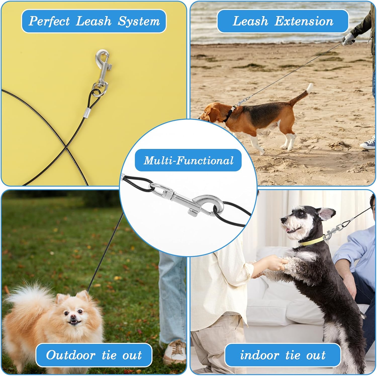 Chew Proof Dog Leash, 2pcs Dog Leash Extender, Metal Cable Leads, Multiple Dogs Leashes for Dogs, Support Add to Any Leashes & Collar & Harness(Black)