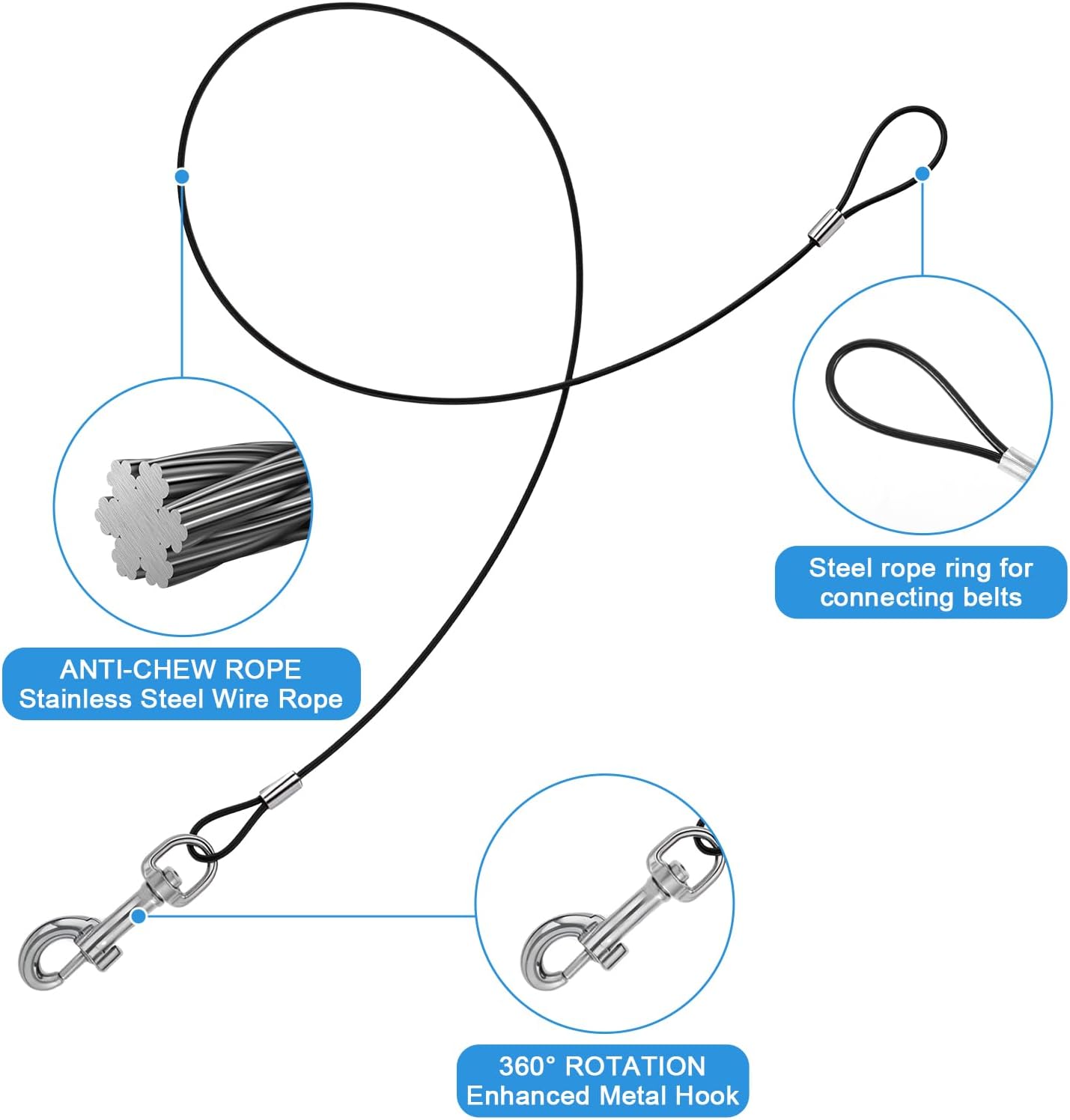 Chew Proof Dog Leash, 2pcs Dog Leash Extender, Metal Cable Leads, Multiple Dogs Leashes for Dogs, Support Add to Any Leashes & Collar & Harness(Black)