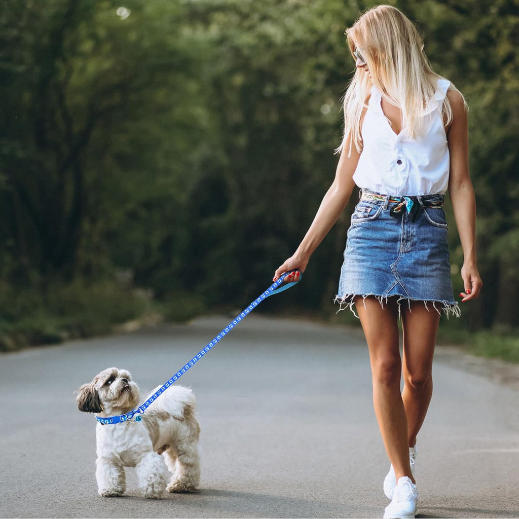 3 Pack Puppy Collar and Leash Dog Leashes and Collar Set Kitten Pet Cat Adjustable Training Rope Quick Release Paw Print Soft Nylon Pet Collars and Leashes