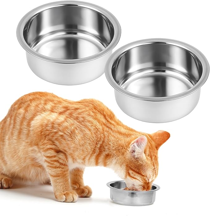 2 Pack 5.5" Metal Small Bowls Stainless Steel Pet Bowls Set, Replacement Cat Food Bowl for Food and Water for Cats, Small Dogs, Kitten, Puppy, Dishwasher Safe