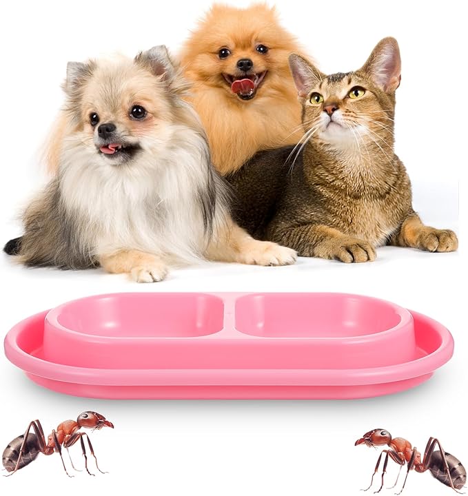 1 Pcs Cat Food Bowl 25 oz Cat Dog Pet Food Bowl Plastic Double No Spill Feeding Water Bowls Ants go Away Feeding Bowls for Small Medium Pets (Pink)