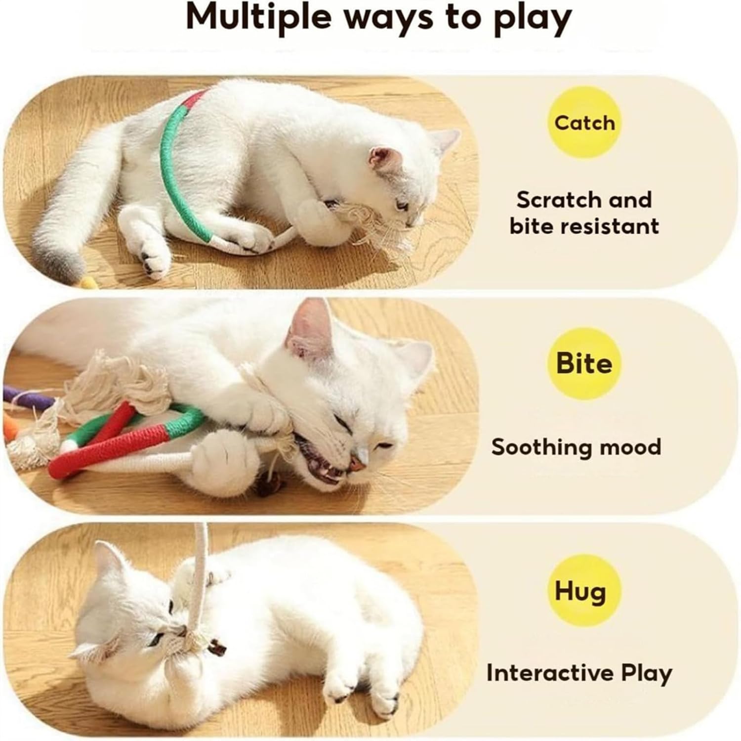 Cat Chew Rope,Catnip-Infused Organic Cotton Chew Rope Toys for Cats, Soft & Safe Dental Chew Toys for Indoor Cats, Self-Play and Teeth Cleaning (6PCS)