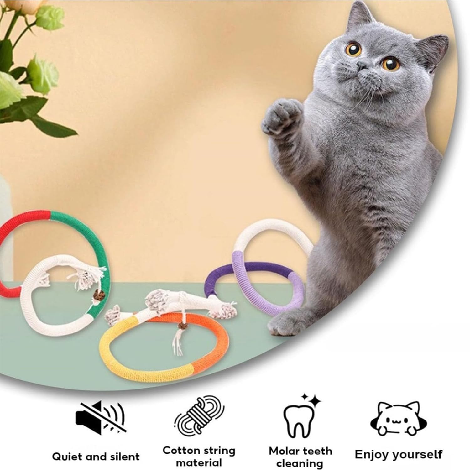 Cat Chew Rope,Catnip-Infused Organic Cotton Chew Rope Toys for Cats, Soft & Safe Dental Chew Toys for Indoor Cats, Self-Play and Teeth Cleaning (6PCS)