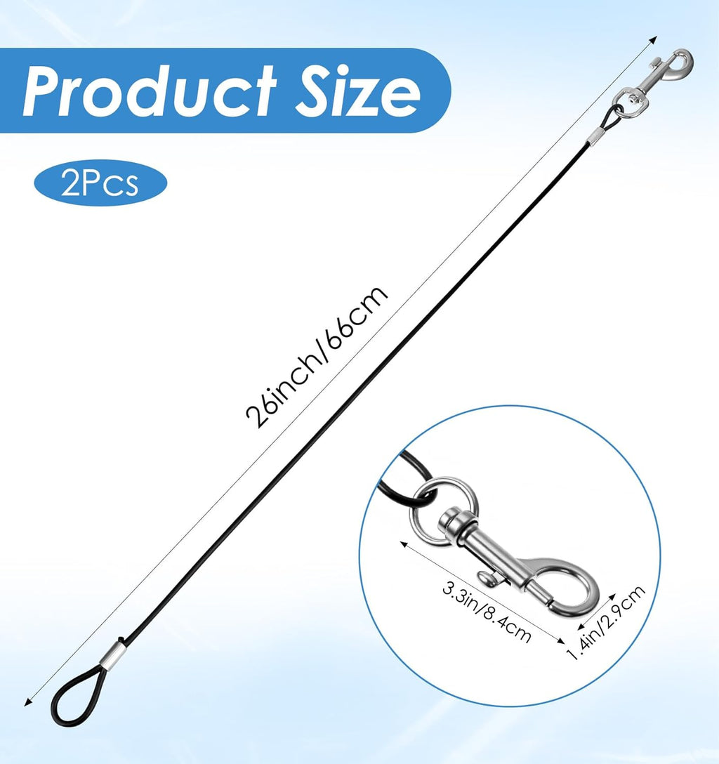 2 Pack Chew Proof Leash, Dog Leash Chew Proof 26in/66cm for Small & Medium Dogs, Heavy Duty No Tangle Leashes Extender for Collars & Harnesses (Black)