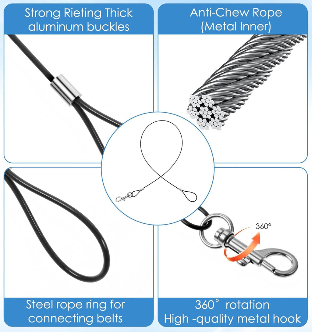 2 Pack Chew Proof Leash, Dog Leash Chew Proof 26in/66cm for Small & Medium Dogs, Heavy Duty No Tangle Leashes Extender for Collars & Harnesses (Black)