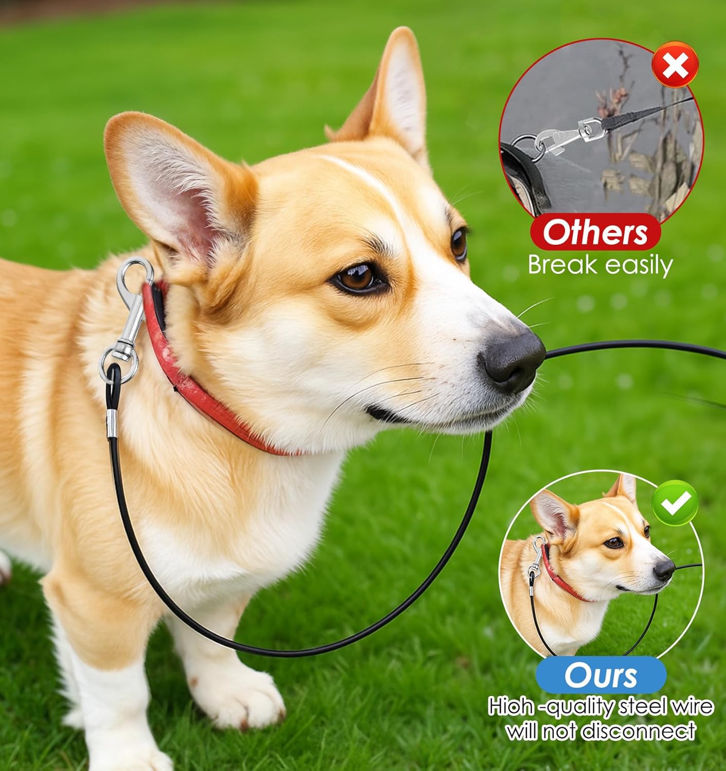 2 Pack Chew Proof Leash, Dog Leash Chew Proof 26in/66cm for Small & Medium Dogs, Heavy Duty No Tangle Leashes Extender for Collars & Harnesses (Black)