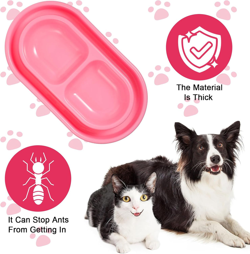 1 Pcs Cat Food Bowl 25 oz Cat Dog Pet Food Bowl Plastic Double No Spill Feeding Water Bowls Ants go Away Feeding Bowls for Small Medium Pets (Pink)